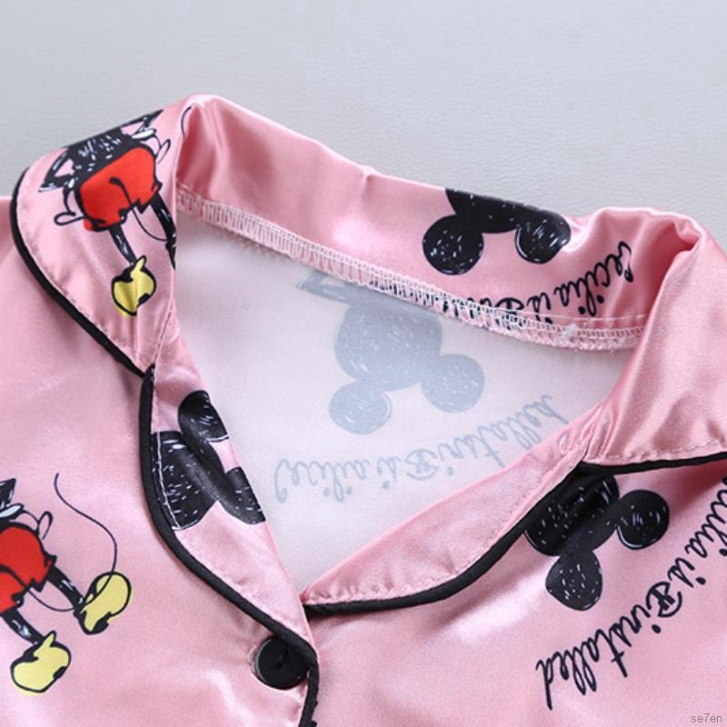 Set Đồ Ngủ 2 Món Ngắn Tay Họa Tiết Chuột Mickey + Quần Short Cho Bé