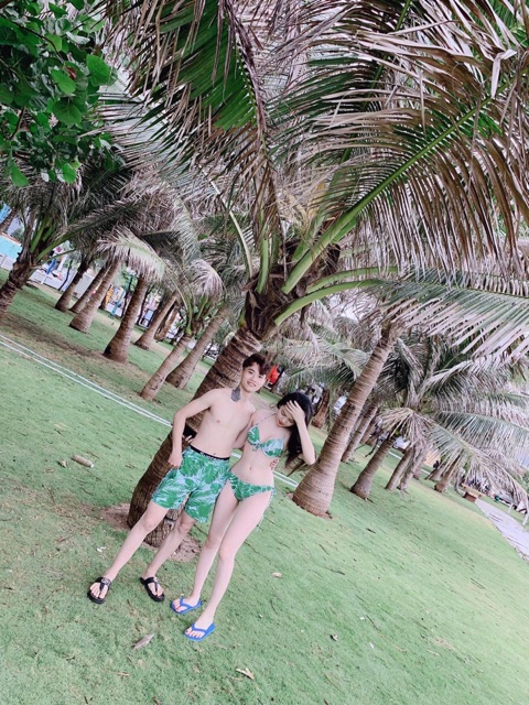 Đồ bơi cặp thun lạnh lá xanh