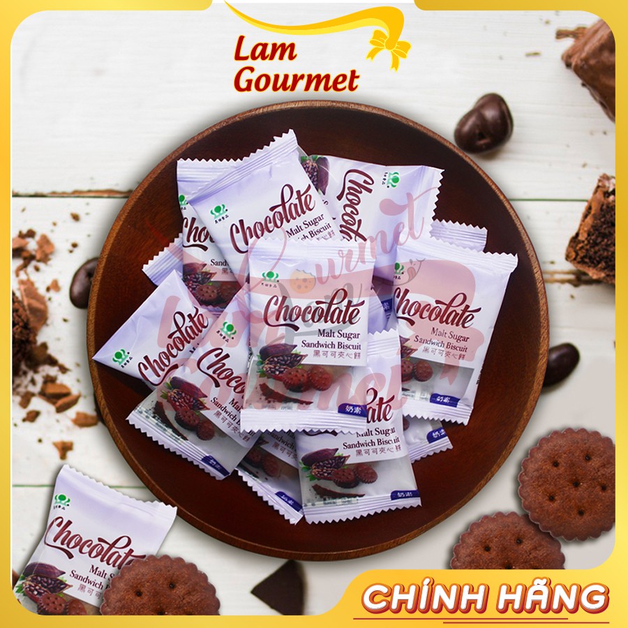 Bánh Socola Quy Bơ Ngon Giòn Tròn Kẹp Nhân Kem Mạch Nha Đài Loan 180g - Lam Gourmet