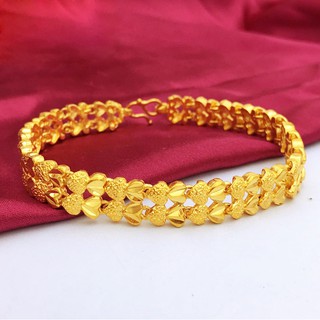 Lắc tay nữ thời trang mạ vàng 24k đúc hoa văn trái tim đôi GN0065