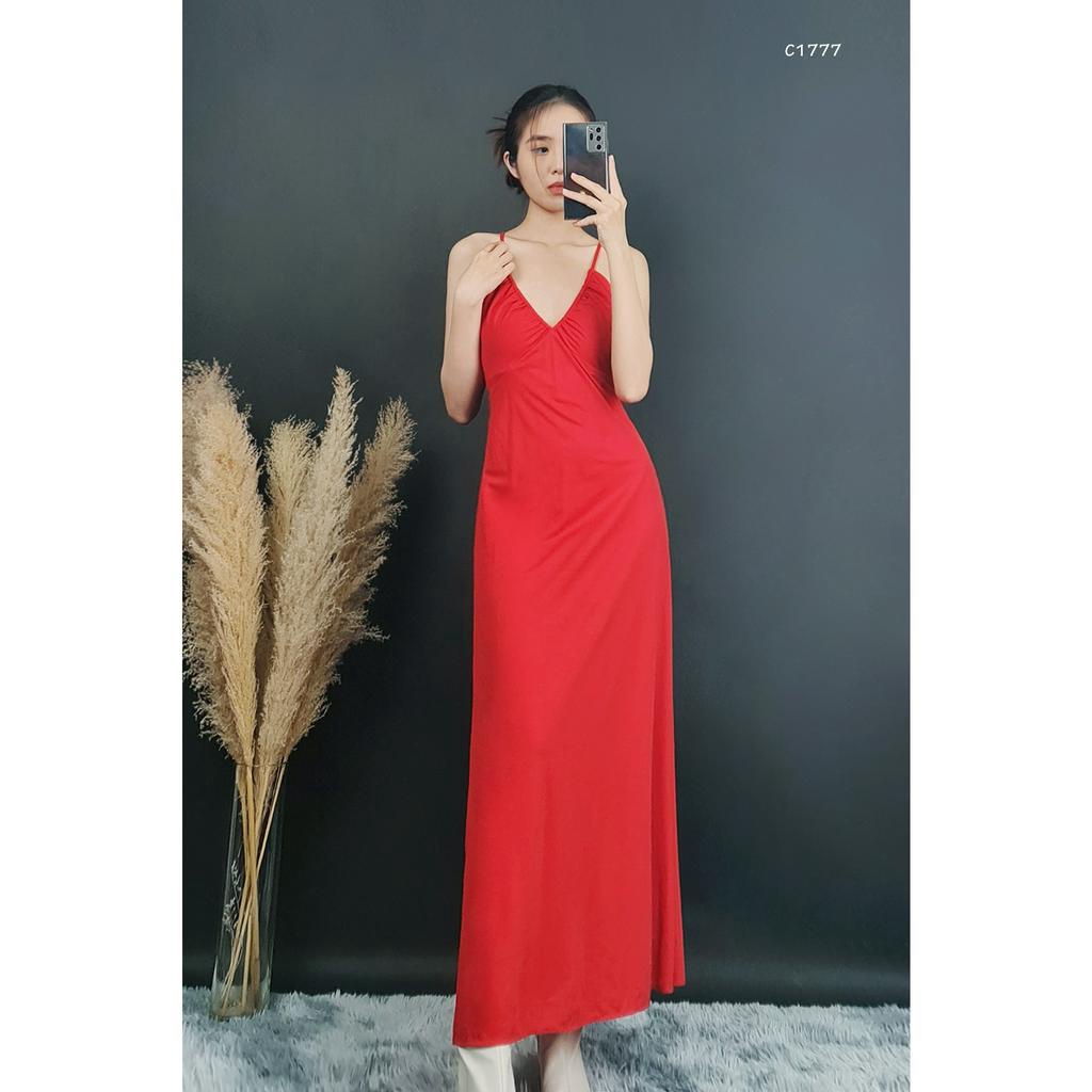 C1777 - Đầm thun dây chéo sau, cột nơ, trơn