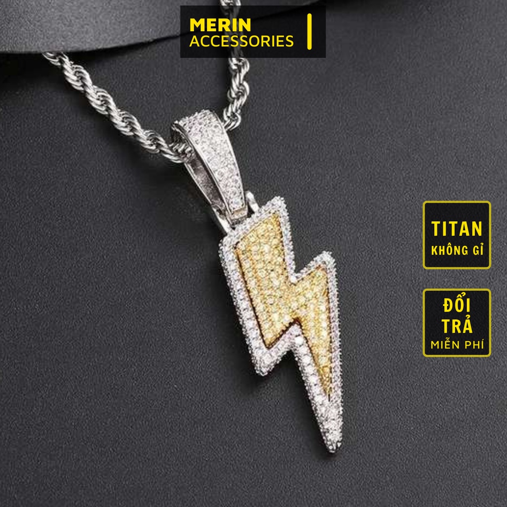 Vòng cổ dây chuyền màu bạc nam nữ unisex Titan Merin Accesories đẹp phụ kiện thời trang - Vòng Cổ Tia chớp