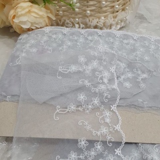 Ren lưới chỉ thêu bản 12cm màu xám khói