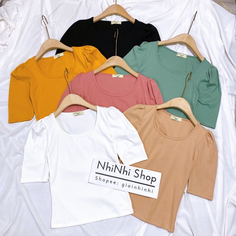 Áo thun cổ u tay bồng, Áo kiểu vai bồng tay lỡ vải cotton co giãn CS1288 - NhiNhiShop