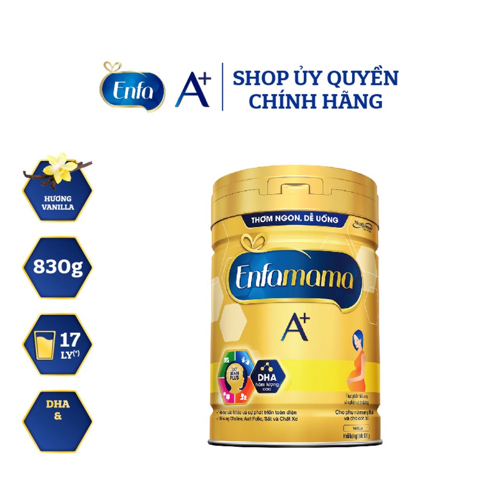 Sữa Bột Mead Johnson Enfamama A+ Hương Vanilla-MFGM Hộp 830g (Cho phụ nữ mang thai và cho con bú)