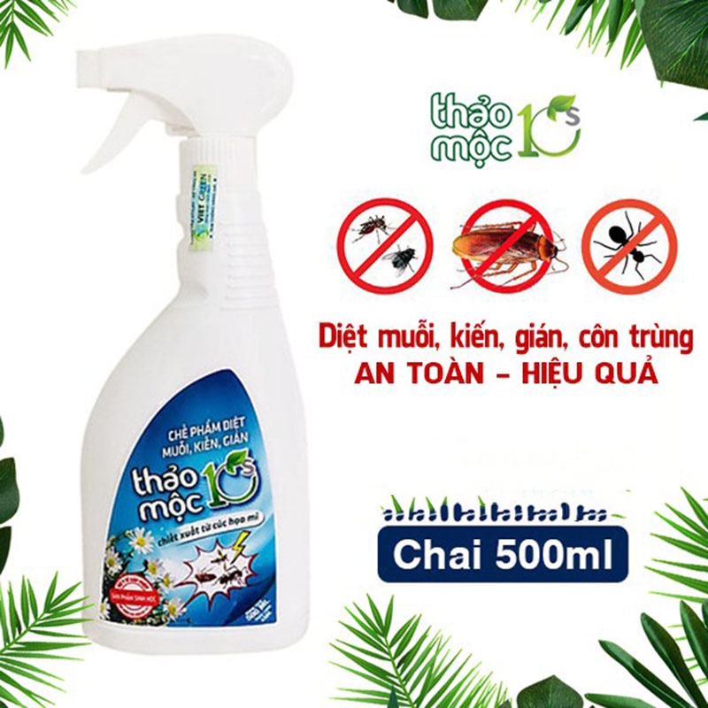 Bình xịt ruồi, muỗi, côn trùng, kiến, gián, muỗi - Chế phẩm diệt côn trùng Thảo mộc 10s an toàn và hiệu quả -chai 500ml