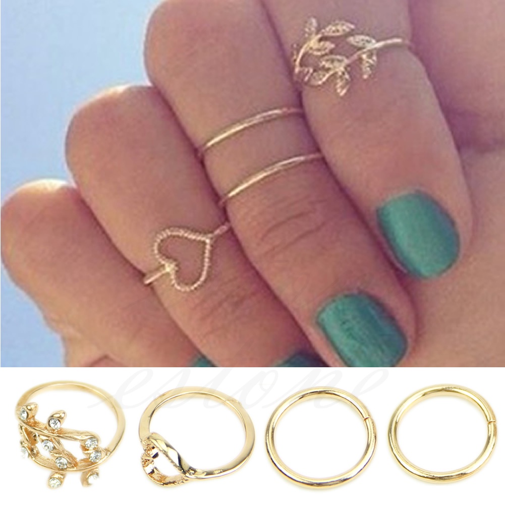 Set 4 Nhẫn Đeo Tay Kim Loại Vintage Cho Nữ
