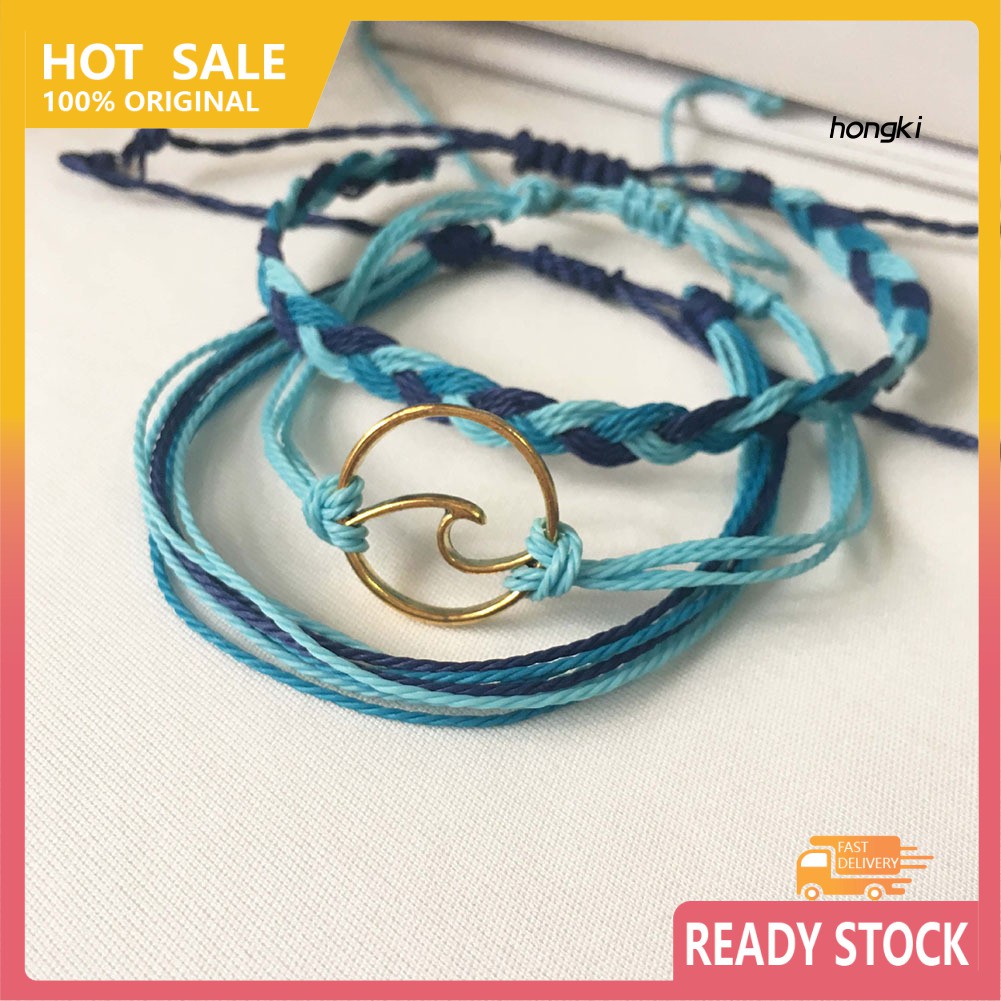 (Hàng Mới Về) Set 3 Vòng Tay Hợp Kim Hình Sóng Biển Xinh Xắn Cho Nữ