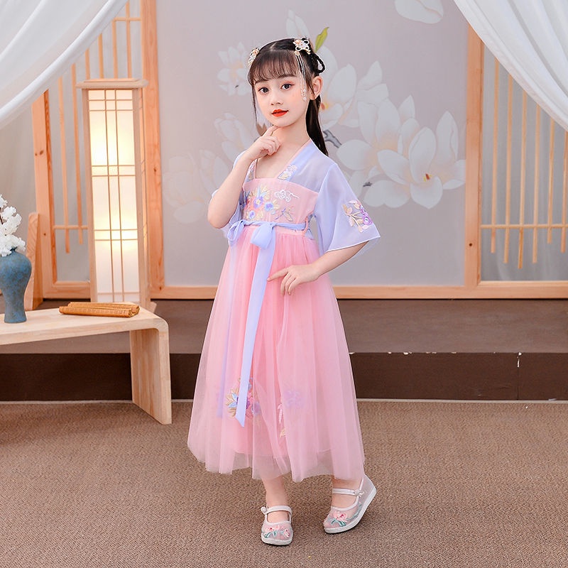 Đầm công chúa tay ngắn phong cách Trung Hoa cổ điển thời trang mùa hè cho bé gái 4-15 tuổi