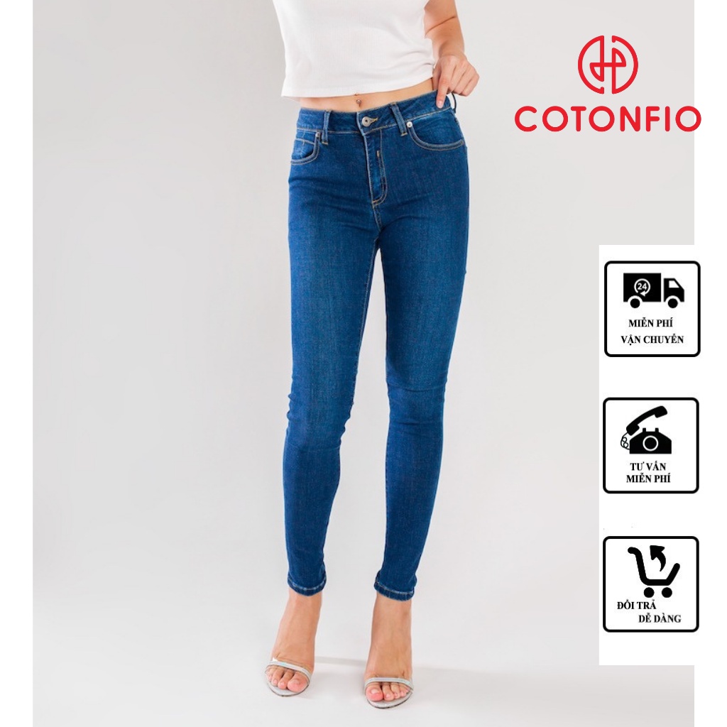 Quần Bò Nữ Ôm Quần Skinny Lưng Cao COTONFIO 8079 Navy Quần bò nữ mềm mại tôn dáng