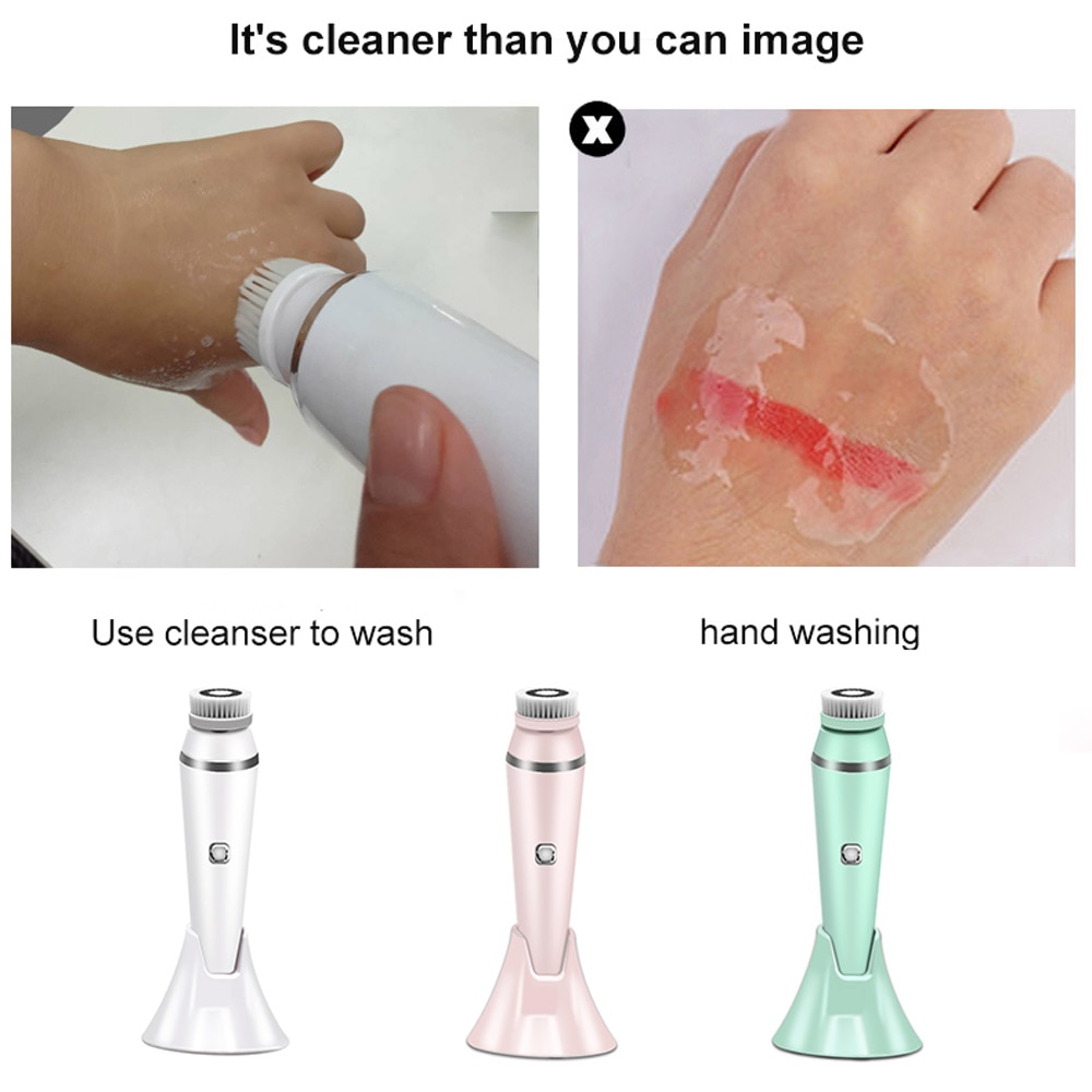 Beurha 4 IN 1 Electric Face Deep Cleansing Brush Spin Pore Cleaner Face Wash Machine Makeup Remove Waterproof Facial Massager Skin Care
