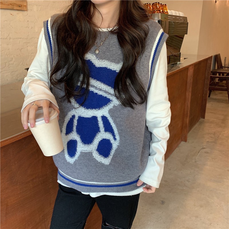 Áo gile len nữ Quảng Châu hình gấu dày dặn đẹp | BigBuy360 - bigbuy360.vn