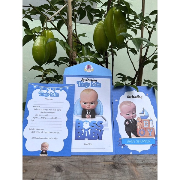 Set 20 bộ thiệp mời sinh nhật, thiệp thôi nôi bé trai boss boy