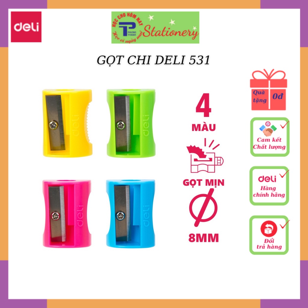 Gọt chì mini Deli - Xanh lá/Xanh dương/Hồng/Vàng - E0531