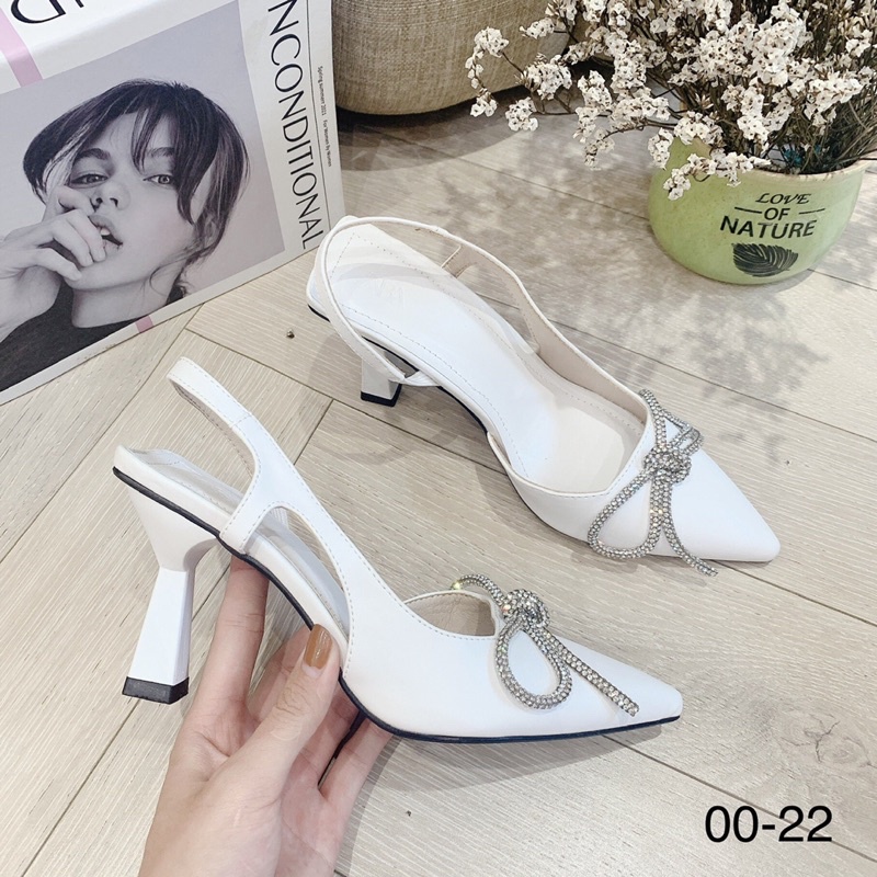Sandal cao gót nơ đá gót nhọn mã 00-22