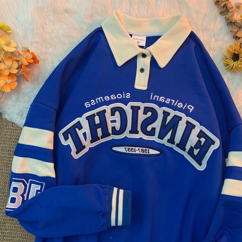 Áo Polo Nỉ Dài Tay Cổ Bẻ Phối Màu Tay Bồng Nam Nữ Vạch Tay Unisex Dáng Rộng