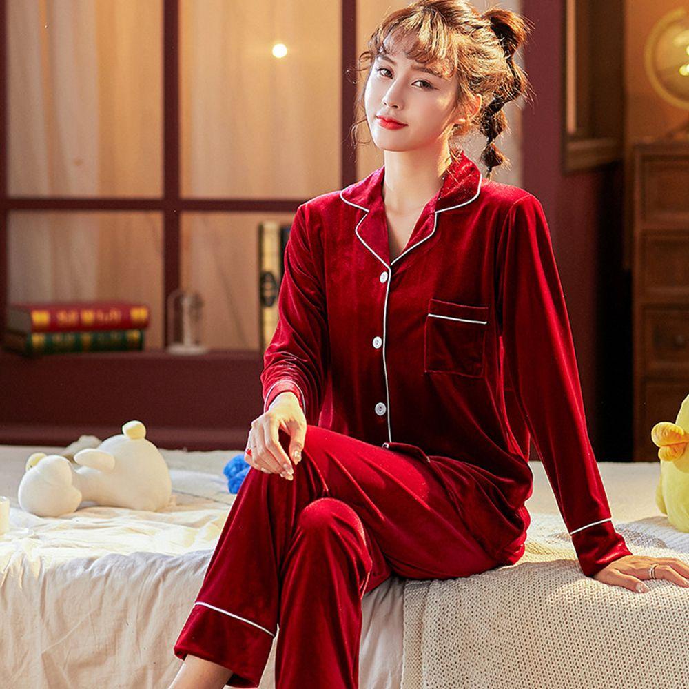 IVORY Bộ Đồ Ngủ Giữ Ấm Màu Trơn Đơn Giản Thời Trang Cho Cặp Đôi