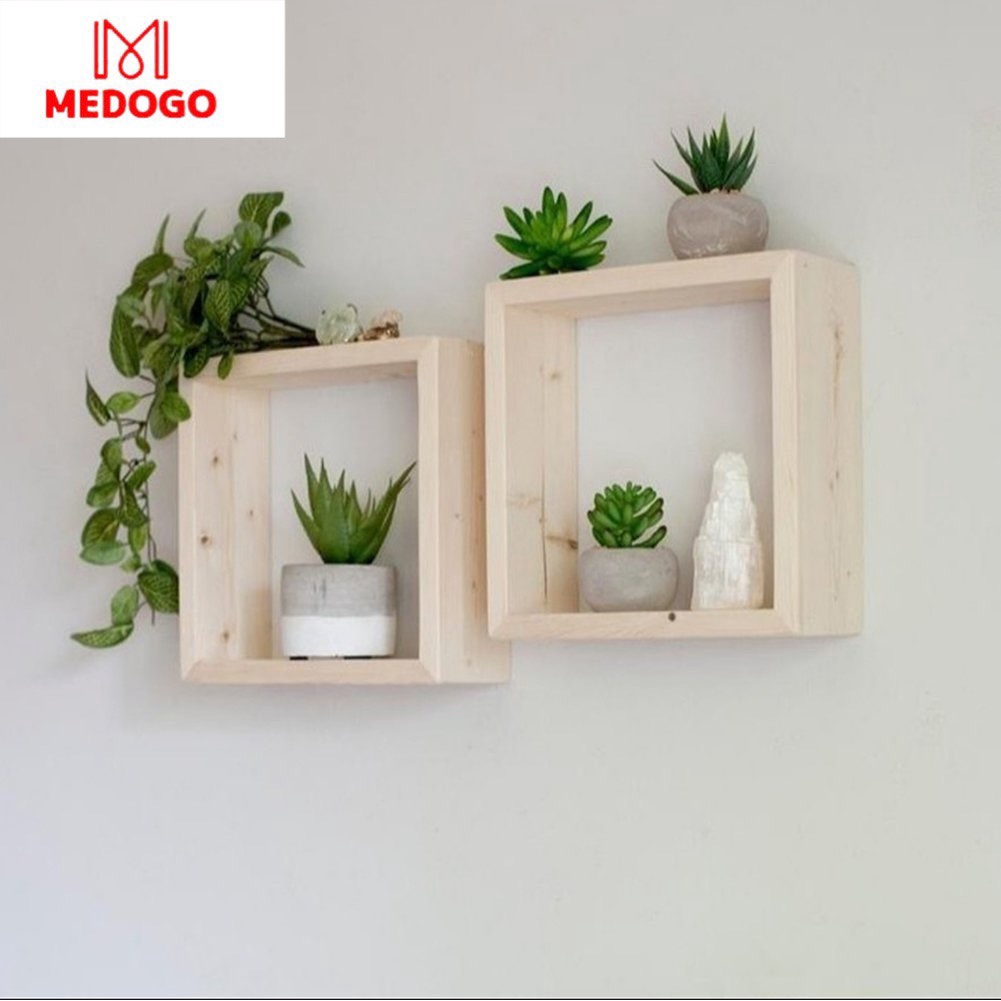 Kệ gỗ MEDOGO treo tường hình hộp vuông để lọ hoa, đồ lưu niệm trang trí nhà cửa