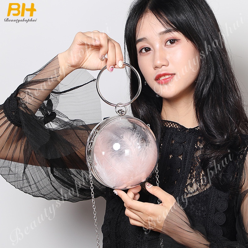 Túi Đeo Chéo Hình Tròn Trong Suốt Bằng Acrylic Đựng Thức Ăn Cho Nữ