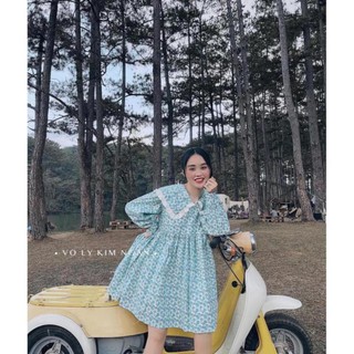 Váy babydoll hoa nhí cổ sen pha bèo - váy babydoll dáng ngắn <3