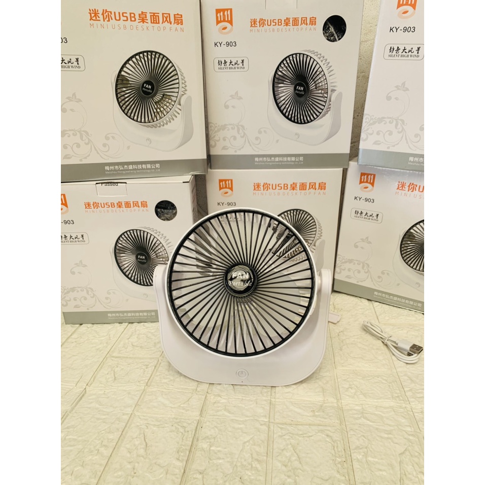 Quạt sạc tích điện xoay 120 độ KY-903 thiết kế đẹp mắt chắc chắn chạy êm luồng gió mát mẻ - Mini USB Desktop Fan KY 903