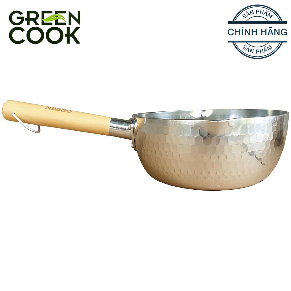 Quánh nồi nhôm vân tuyết 20 cm Green Cook GCS04-20 tay cầm bằng gỗ chắc chắn