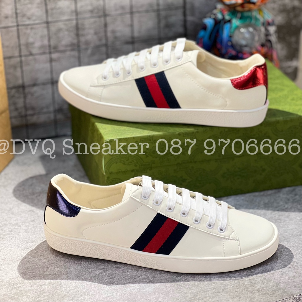 (Full bill box pk +hộp bảo vệ )🎁Giày thể thao gucci ACE trắng 3 sọc trơn nam nữ