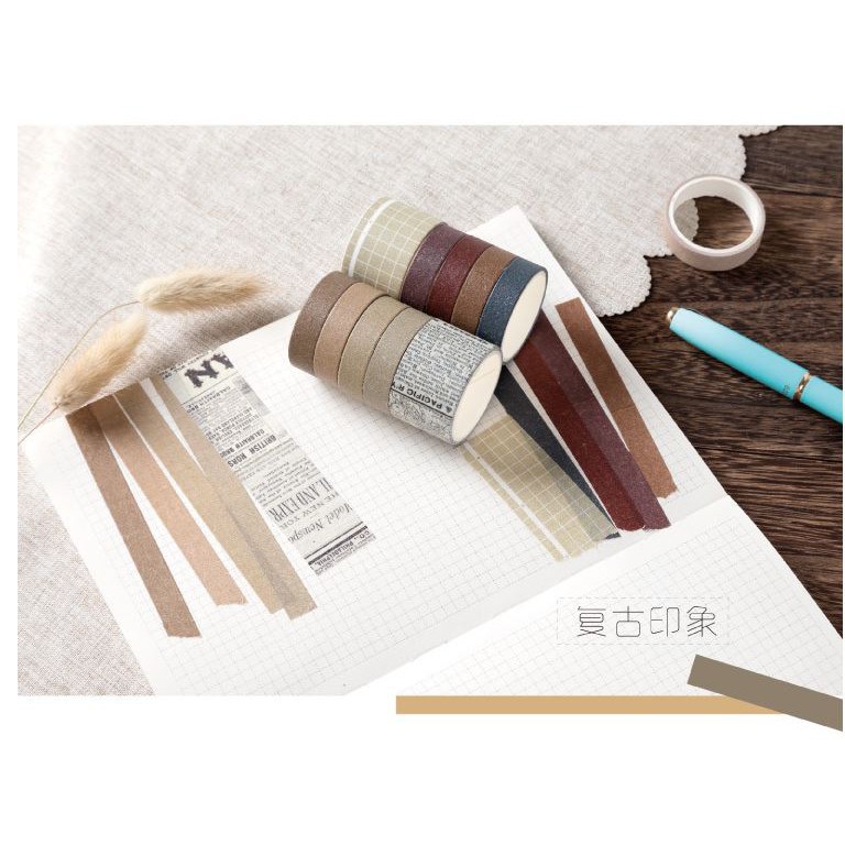Set 10 cuộn băng keo giấy màu trơn Loại To dùng trang trí E51