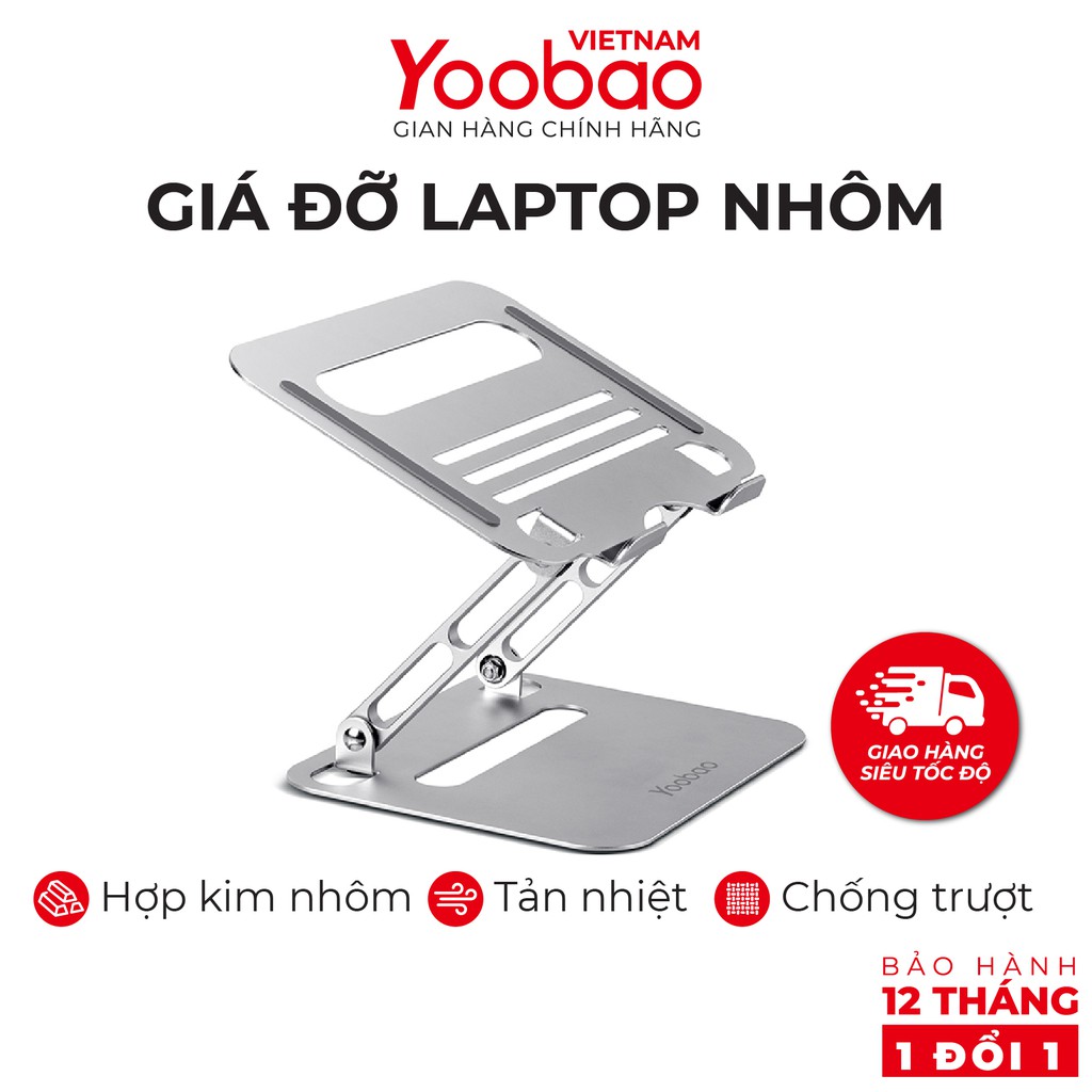 Giá đỡ laptop nhôm Yoobao PB-03 Điều chỉnh độ cao Tản nhiệt laptop - Hàng phân phối chính hãng Bảo hành 12 tháng 1 đổi 1