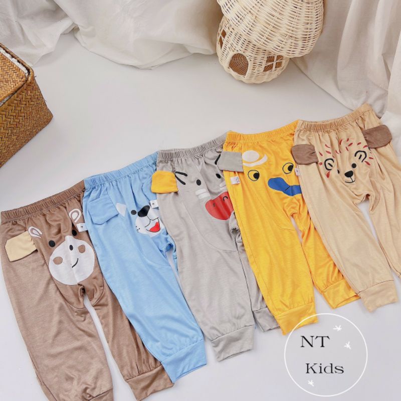 Quần Dài Đáp Đũng Thun Lạnh Tai Thú Cực Cute cho bé 7-15 kg