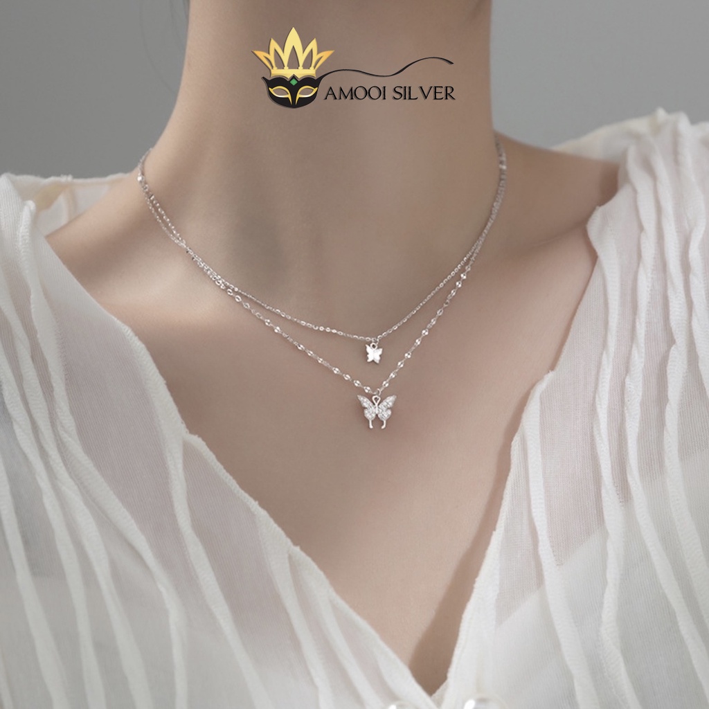 Dây chuyền bạc S925 dây đôi hoạ tiết bướm - Amooi Silver AD174