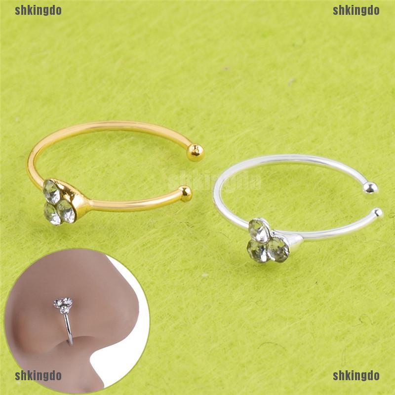 Khuyên mũi bằng thép không gỉ đính đá pha lê