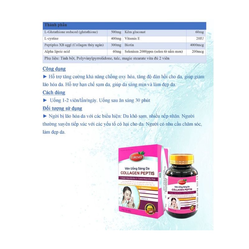 Viên Uống COLLAGEN PEPTIS Bổ Sung Collagen Và Glutathion cùng Các Dưỡng Chất Cho Da 30 Viên