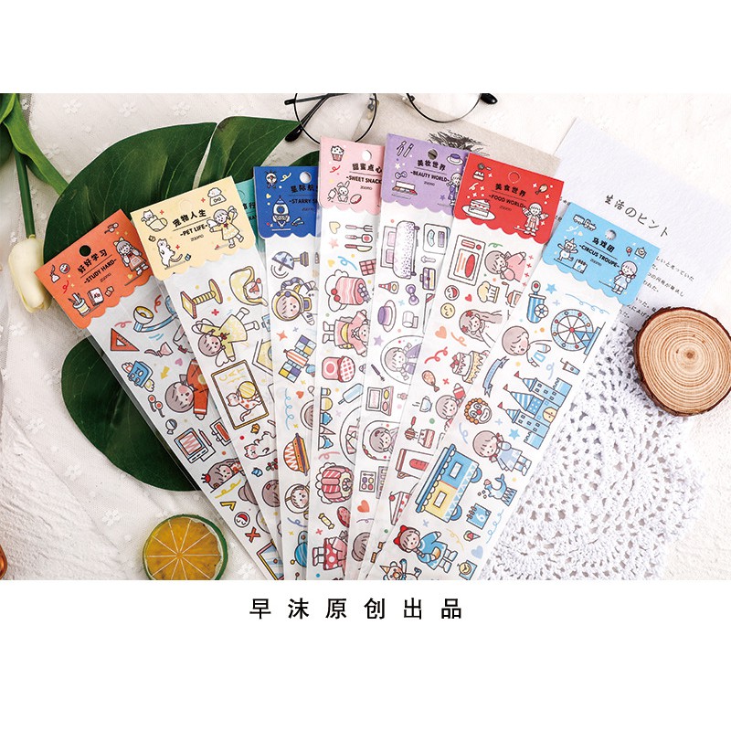 Sticker cute miếng dán trang trí sổ tay họa tiết cô gái cuộc sống thường ngày đáng yêu