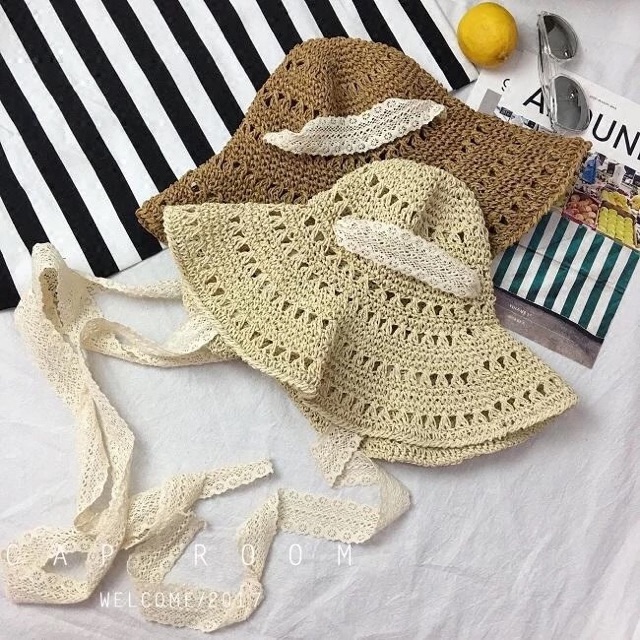 Mũ cói dây ruy băng thắt nơ - Maben