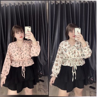 [BIGSIZE] Áo đính nút tay dài rút dây eo (60-90kg)