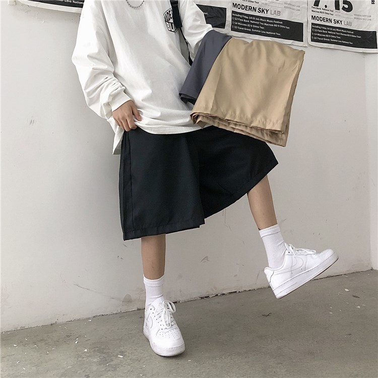 Quần ngắn dáng lửng ống rộng suông thẳng lưng cao phong cách Hàn Quốc thời trang hiphop thường ngày cho học sinh
