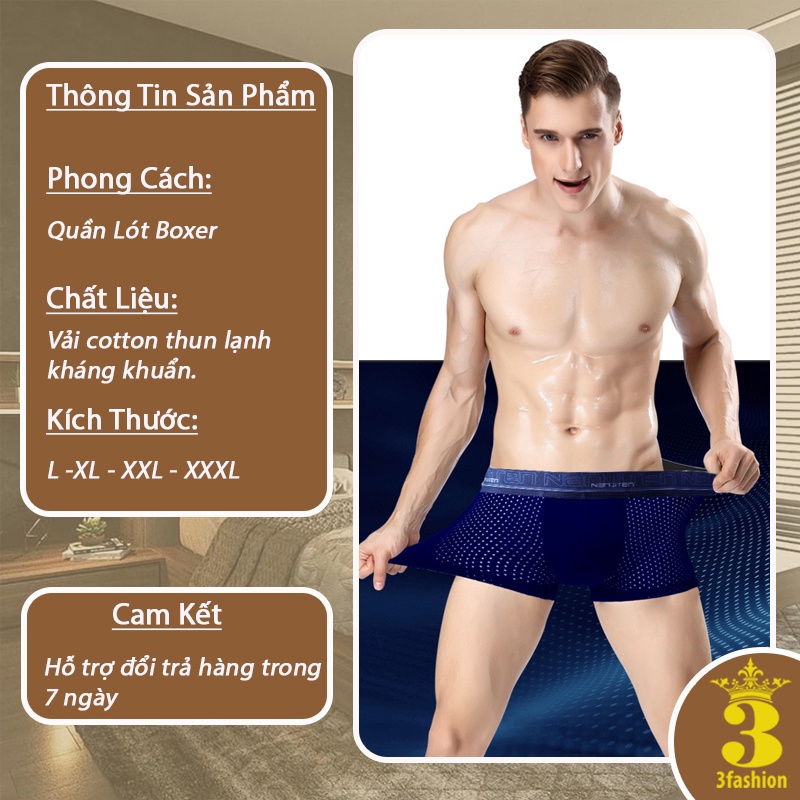 Combo Quần Lót Boxer Nam Vải Lưới Cao Cấp Mềm Mịn Thoáng Khí Kháng Khuẩn Chuẩn Y Tế - MSP L118