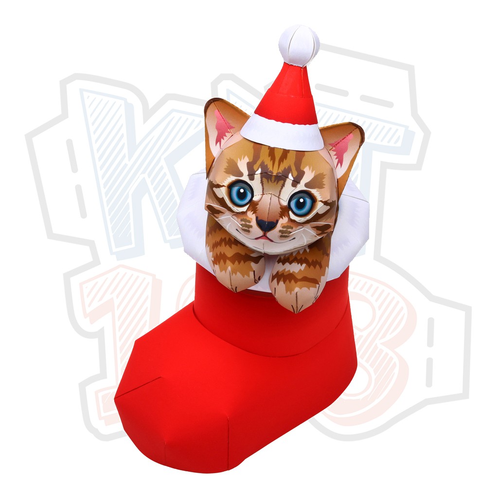 Mô hình giấy động vật Giáng Sinh Christmas Mèo Mướp Noel