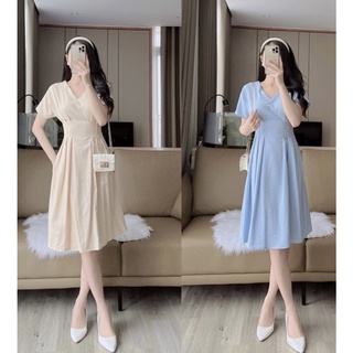 Váy Đầm Midi Cổ Xẻ Chiết Eo  du lịch váy đi biển đi tiệc Thiết Kế Thanh Lịch Nữ Tính 98.STUDIO V2
