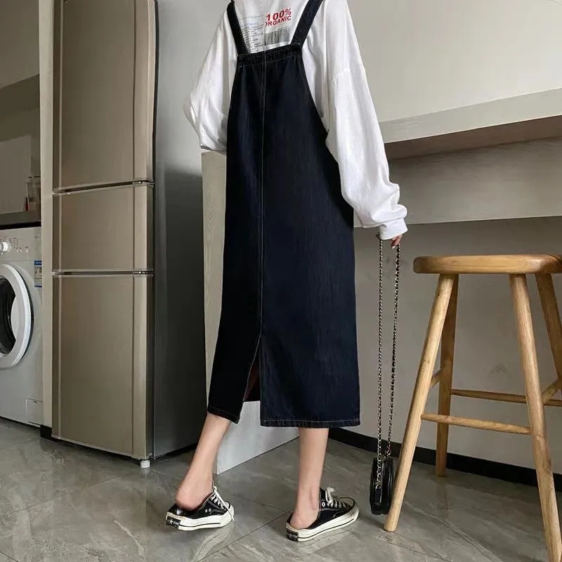 Đầm yếm denim SUXI dáng rộng phong cách Hàn Quốc thời trang mùa thu xinh xắn cho nữ