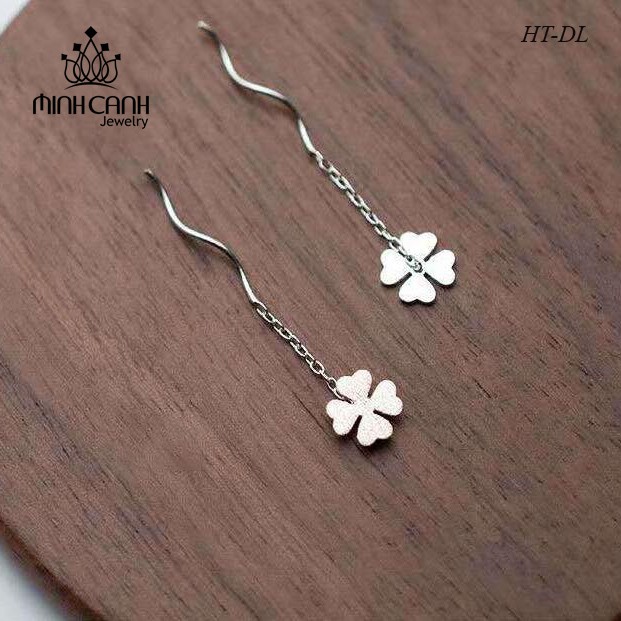 Khuyên Tai Bạc Cỏ 4 Lá Dáng Dài - Minh Canh Jewelry