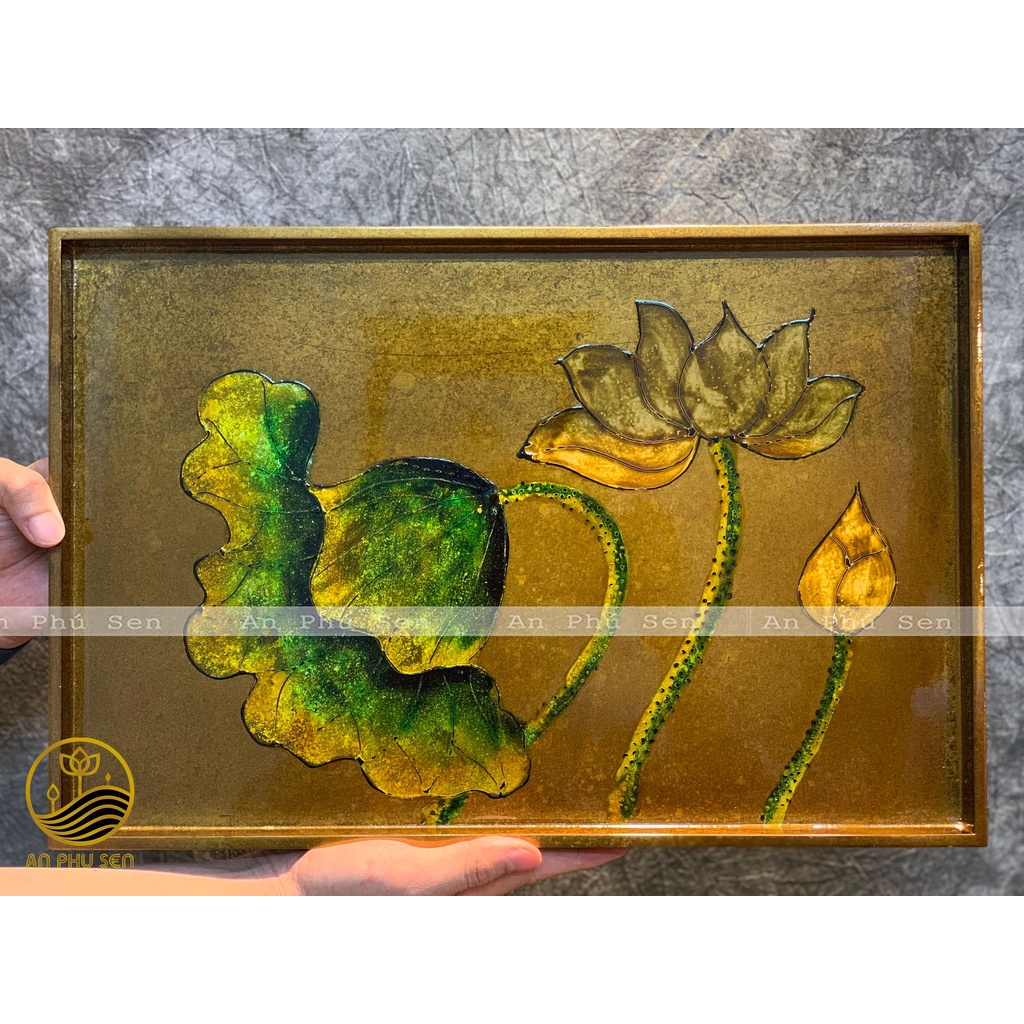Khay sơn mài vẽ sen