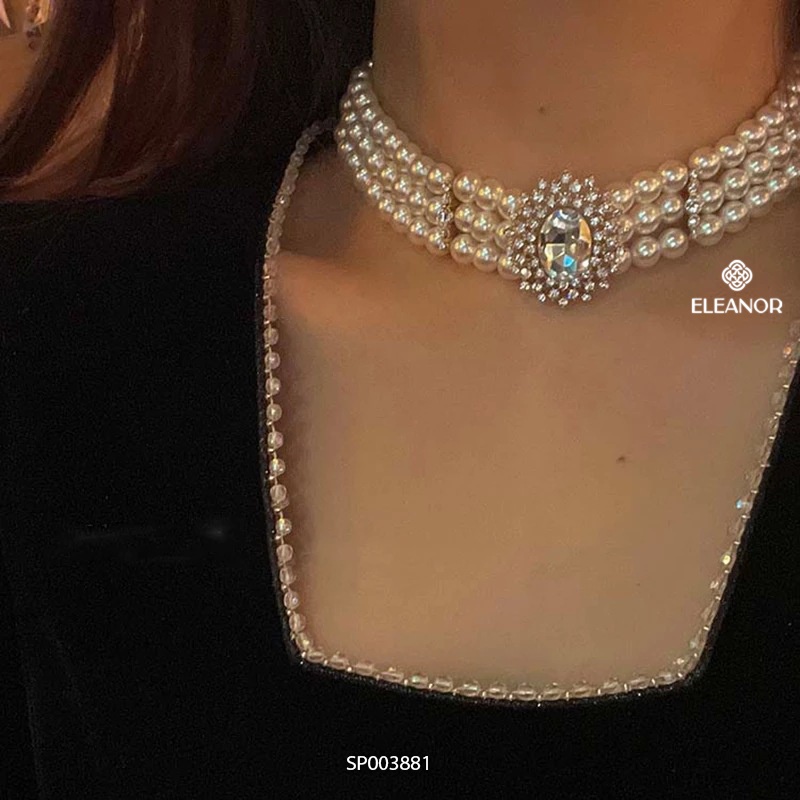 Dây chuyền nữ ngọc trai nhân tạo Eleanor Accessories choker mặt đính đá phụ kiện trang sức 3881
