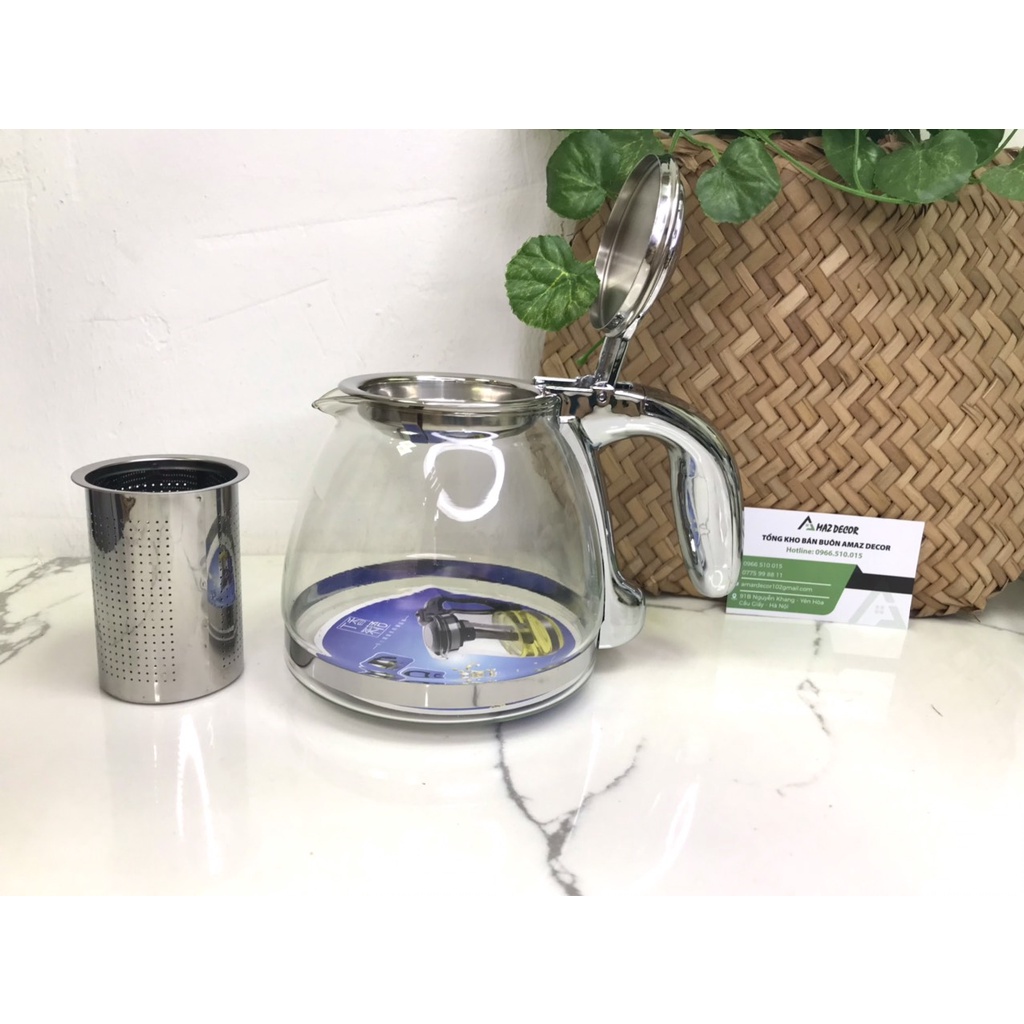 Ấm thủy tinh chịu nhiệt cao có lõi lọc pha trà inox AS-265 siêu tiện lợi an toàn cho sức khỏe