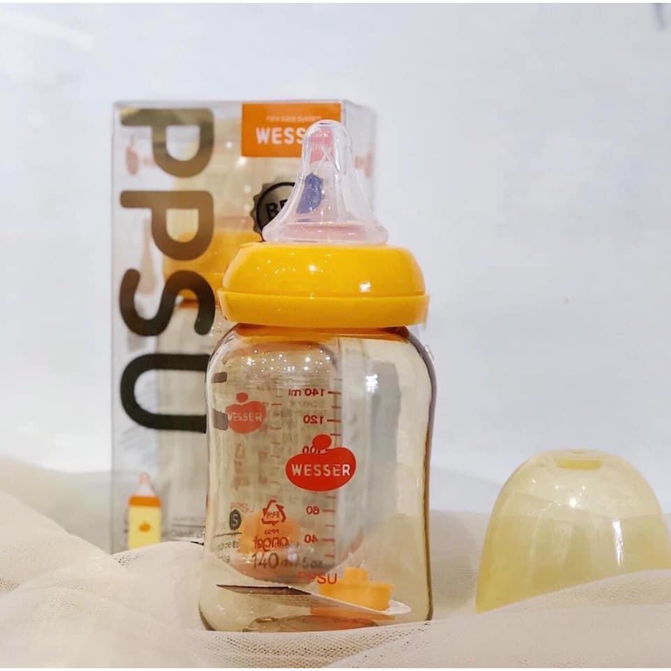 Bình Sữa Cho Bé Sơ Sinh Cổ Hẹp Cao Cấp 140ml _Wesser PPSU