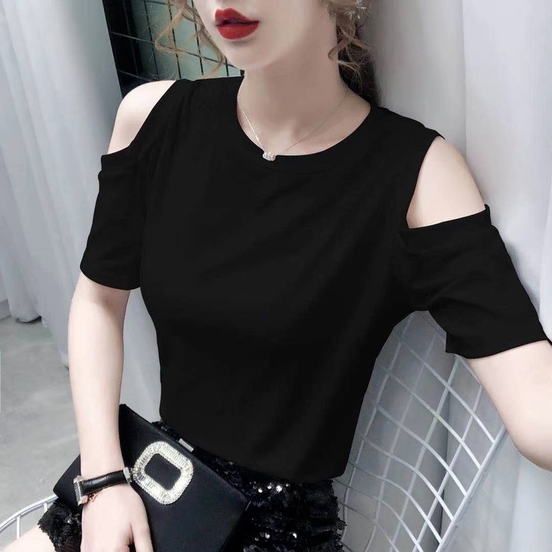 Áo thun tay ngắn hở vai phong cách Hàn Quốc thời trang cho nữ