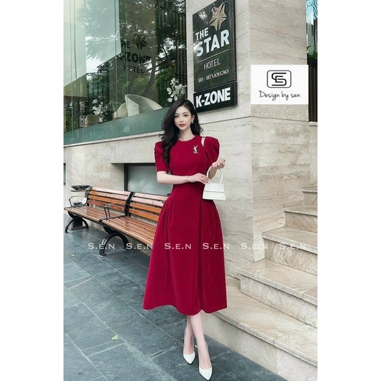 ✌️✌️đầm nhung xoè khoét vai cập bến 2 màu