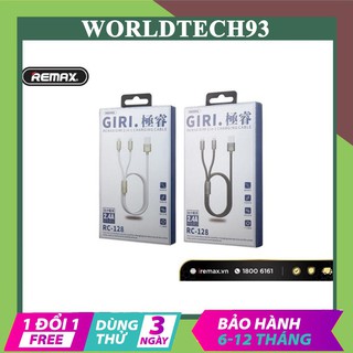 Cáp sạc nhanh 2 đầu Lightning dây TPE chống đứt rối, cáp sạc đa năng 1m Remax RC128t