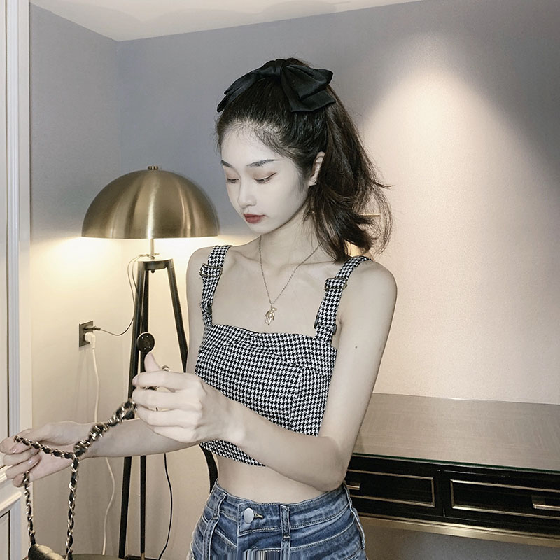 Áo Croptop Hoạ Tiết Houndstooth Gợi Cảm Thời Trang Mùa Hè 2021